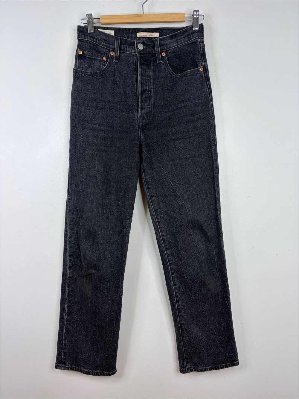 Levi's Jeans Womens 27 x 29 Black Ribcage Straight Ankle Stretch Denim Retro